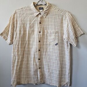 Vintage Patagonia Shirt Men's Size  XL Beige A/C Button Up Plaid Short Sleeve